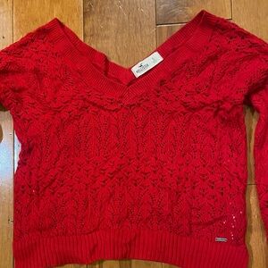 Hollister Women's V-Neck Red Sweater